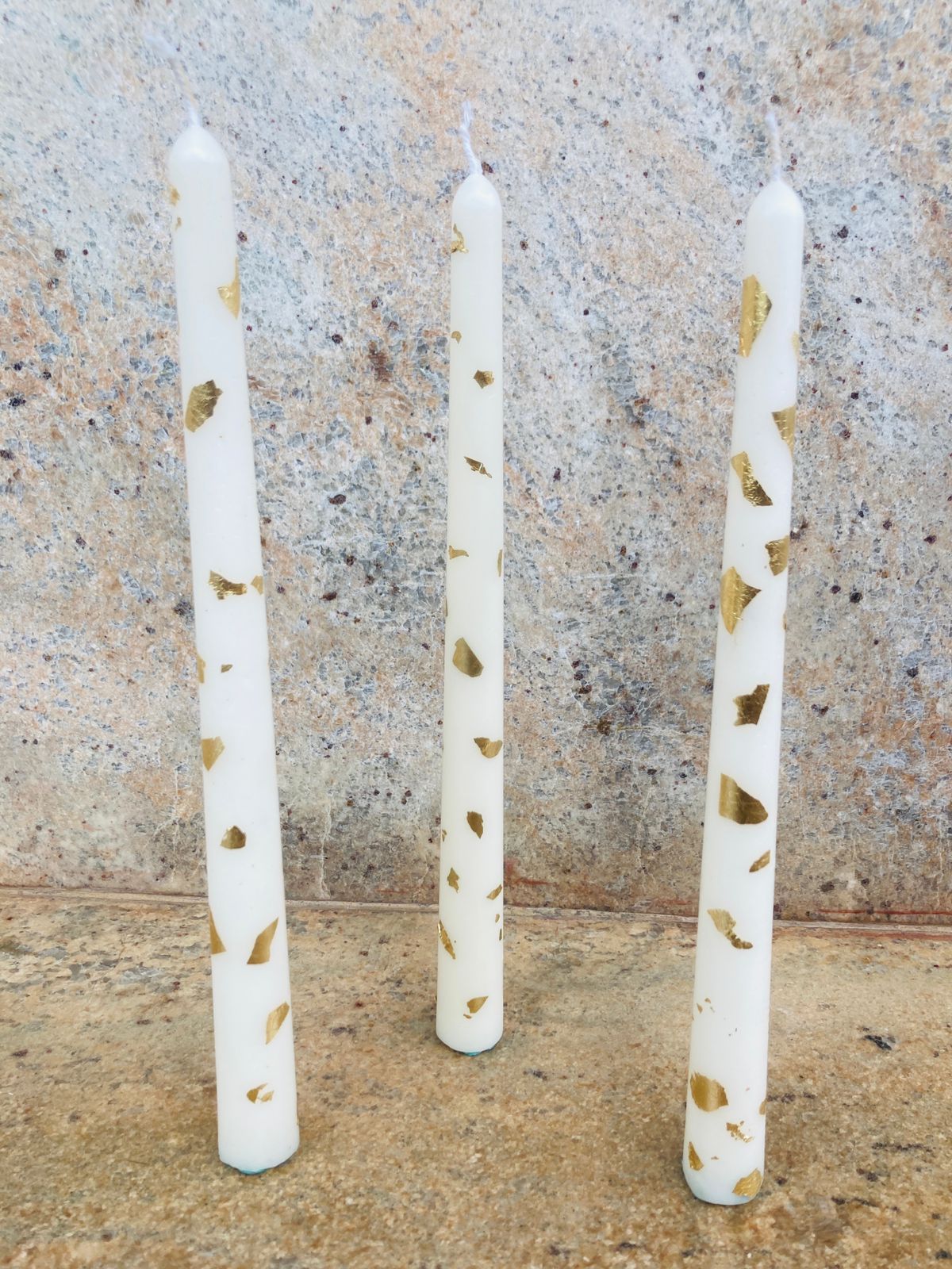 Purity – Trio of White & Gold Foil Taper Candles